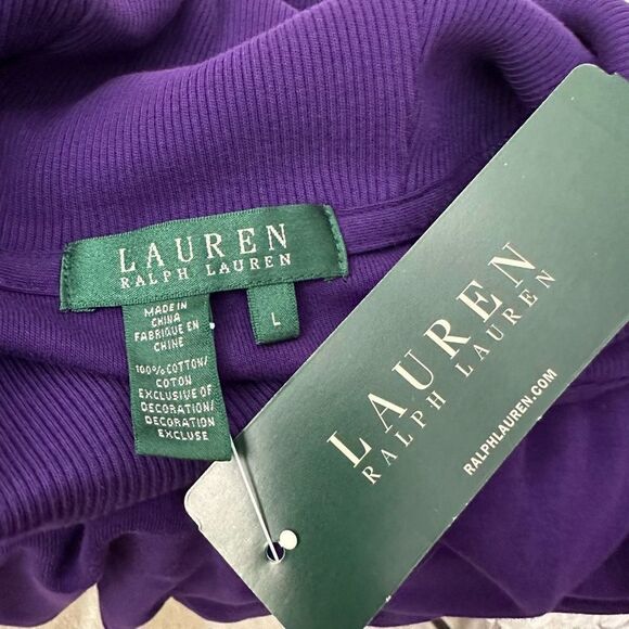 LAUREN RALPH LAUREN Purple V Shawl Neck Sweater 100% cotton Large New - Picture 5 of 7
